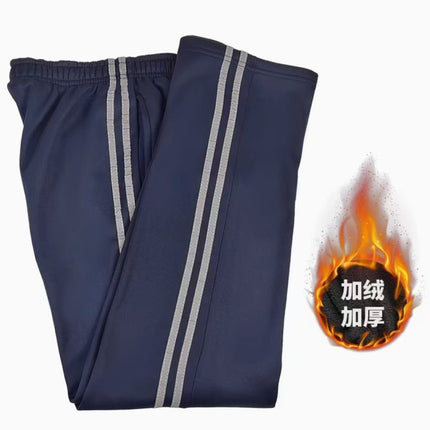 High-Gloss Reflective Strips, Navy Blue Two-Bar Sweatpants, Same Style Student Pants for Men and Women, Autumn and Winter Gray Striped School Uniform Straight Pants