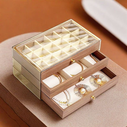 Jewelry Storage Box, High-End and Exquisite Walnut Grain Ring, Necklace, Earrings, Earrings, Multi-Layer Large-Capacity Hand Jewelry Box