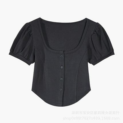 [Guangzhou upper board official map, avoid complaints of stolen map] sweet sister design short square collar short sleeve women's top tide