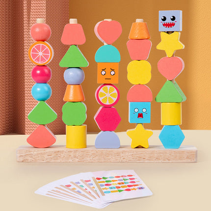 Wooden Geometric Set Column Building Blocks Beaded Shape Matching Children Beaded Logic Thinking Unified Sense Training Educational Toys