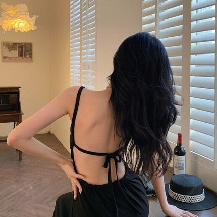 French Backless Elegant Suspender Skirt for Women, Summer Design White Dress with Straps, Slim-Fitting Sexy Long Skirt