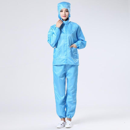 Anti-static split clothing hooded dust-proof clean blue work clothes white spray paint dust-free clothing purification washable