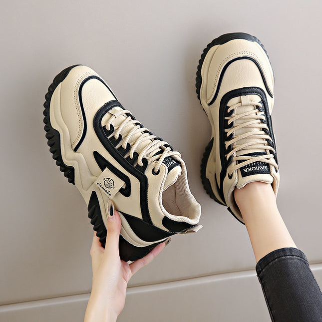 Women's Sneakers 2025 New Spring and Autumn Plush Thick-Soled Student Foot-Shaping High-Top Dad Shoes