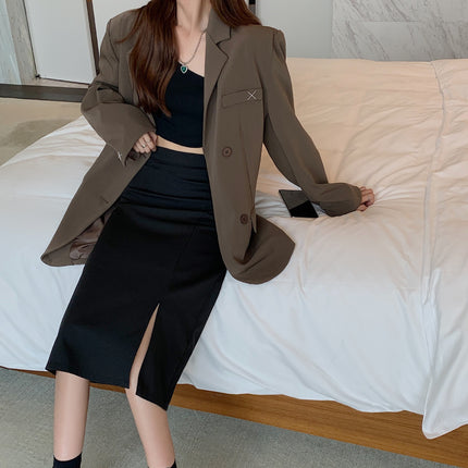Plus size fat mm22A-line skirt black hip skirt 20 new fashion skirt women's split mid-length autumn high waist