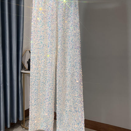 Autumn and Winter New Korean Velvet Sequin Wide Leg Pants Long Dose Slimming Mop Pants Shiny Casual Straight Pants for Women