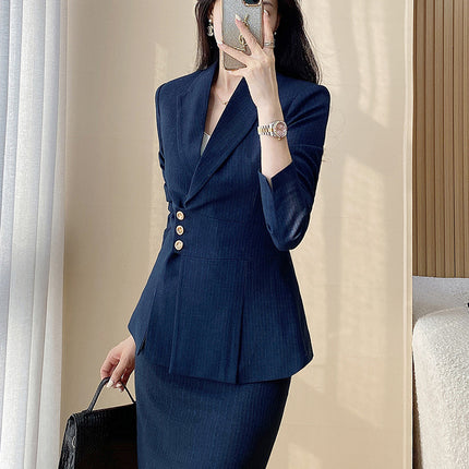Striped Suit Jacket Women's Work Clothes Spring Beauty Salon Jewelry Store Temperament Workwear Hotel Front Desk Professional Suit