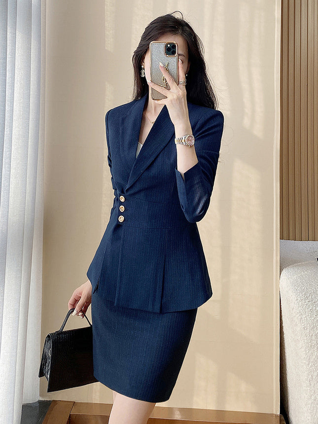 Striped Suit Jacket Women's Work Clothes Spring Beauty Salon Jewelry Store Temperament Workwear Hotel Front Desk Professional Suit