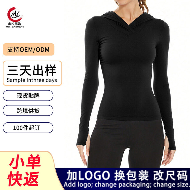 Cross-Border Peach Heart Hoodie Sports Top Women's Slim Fitness Wear Slim Sweatshirt Breathable Long-Sleeved Internet Celebrity Yoga Wear for Women