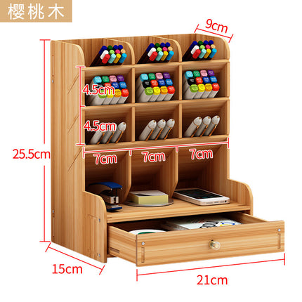 Wooden Pen Holder Storage Box Large Capacity Nordic Creative Fashion Multi-Compartment Pen Holder Office Desktop Storage Shelf