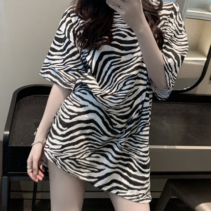 New Korean Women's Clothing Supply Leopard Print Short-Sleeved T-Shirt Women's Summer Mid-Length Women's Bottoming Shirt Top Dropshipping