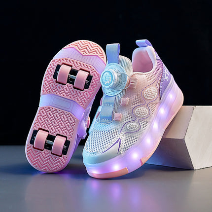 Children's Runaway Shoes Girls' Roller Shoes Light-up Four-wheel Skating Sports Boys Students Summer Breathable Roller Skate Children's Shoes