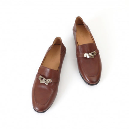 Lock Retro Square Head Horse Leather Shoes Slip-on Loafers Women's 930 Leather Shoes
