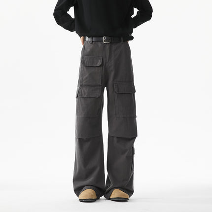 INTFEDAY American-style high street ootd small many pocket casual pants men and women neutral quality micro-work pants