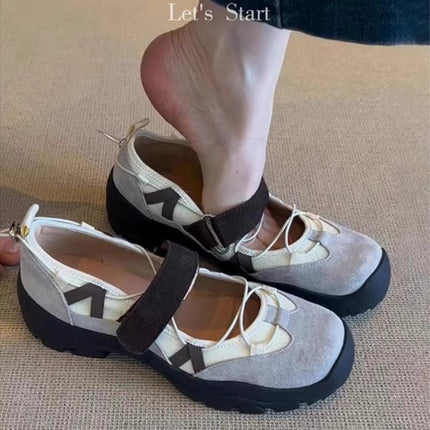French Retro Versatile Velcro Mary Jane Shoes for Women 2025 New Style Shallow Mouth Comfortable and Lightweight Ballet Sneakers