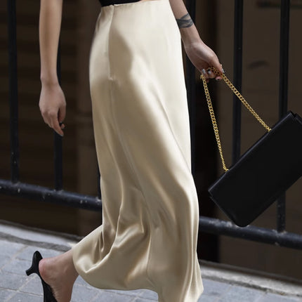 Summer High-end Acetic Acid Satin Skirt Women's High-waist Elegant Overskirt Split Fishtail Skirt Thin Hip Skirt