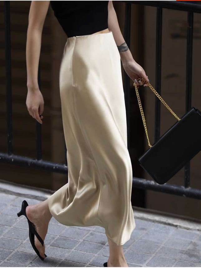 Summer High-end Acetic Acid Satin Skirt Women's High-waist Elegant Overskirt Split Fishtail Skirt Thin Hip Skirt