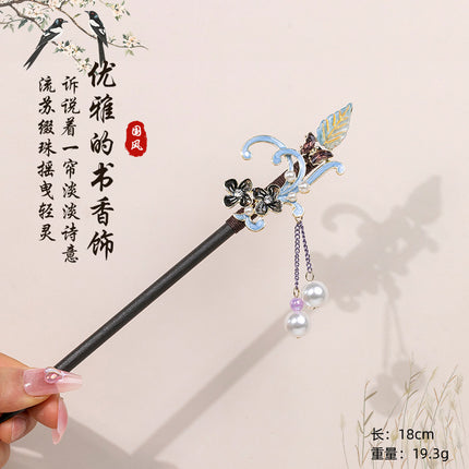 Antique Hairpin Tassel Step Wooden Hairpin Imitation Ebony Headwear Disc Hair Han Clothes Accessories Hair-pulled Ancient Clothes Hair Women