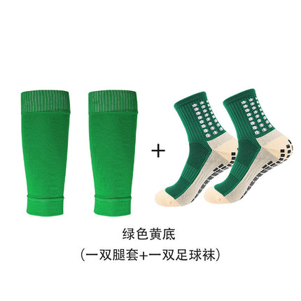 Cross-Border Foreign Trade Training Sweat-Absorbent and Breathable Set: Non-Slip Towel Bottom Adhesive Football Socks + Football Shin Guards