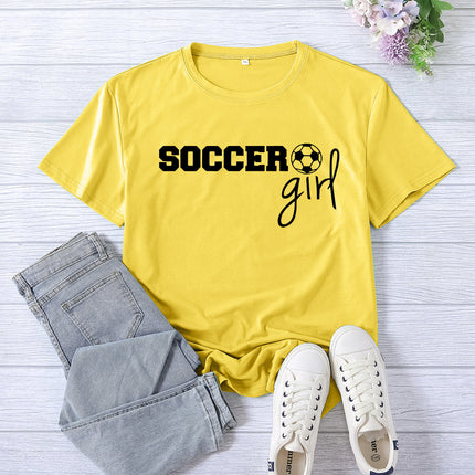 Amazon cross-border foreign trade soccer girl printed women's round neck top T-shirt summer casual European size plus size