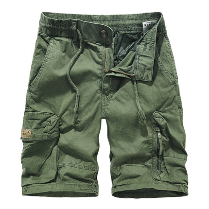 Multi-pocket overalls men's summer Japanese style overalls trendy casual shorts men's washed stretch garment dyed pants