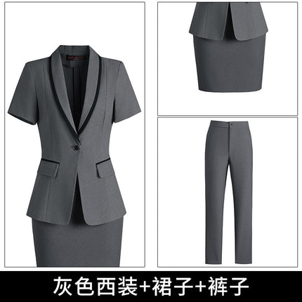 Summer short-sleeved suit suit women's thin business wear small temperament formal suit suit skirt front desk work clothes