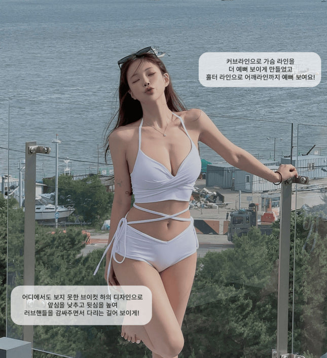 Split Swimsuit Women's Korean Style High-end Belly Covering Slimming Sexy Strapless Solid Color High-end Bikini in stock