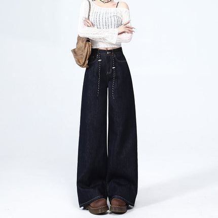 Spring 2025 New Tannin Wide Leg Jeans Women's High Waist Loose All-match Dipped Straight Trousers