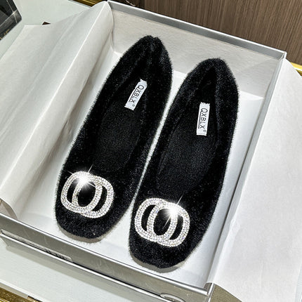 Mao Mao shoes women's autumn and winter outdoor warm fleece-lined bean shoes new square head all-match fashion temperament flat shoes women