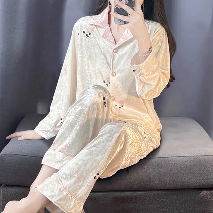 2025 New Gold Velvet Pajamas for Women in Autumn and Winter Cute Popular Ins Style High-End Warm Home Wear Set