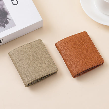 Mini Japanese-Style Genuine Leather Coin Purse for Women, Simple Short Coin Pouch with Pebbled Texture, Ultra-Thin Coin Storage Pouch for Women