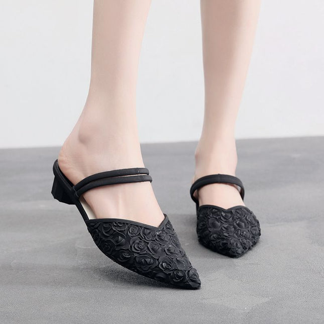 New pointed toe slippers women's summer wedge casual waterproof mid heel non-slip beach sandals women's fashion dual-use women's shoes