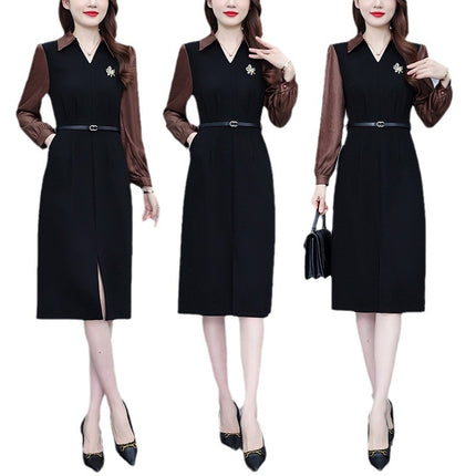 2026 Spring New Style Elegant Slim Fit Fashionable Slimming Light Business Style Chic Slim Fit Fake Two-Piece Plus Size Dress