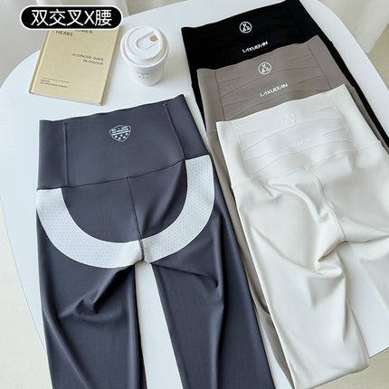 2025 Autumn/Winter New Fleece-Lined Shark Pants for Women, High-Waisted, Tummy Control, Butt-Lifting, Slimming, Cross-Waist Yoga Pants
