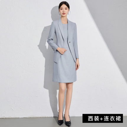Spring and Autumn Fashion New Gray Blue Suit suit Slim-fit Slimming High-end Professional Women's dress Dress OL