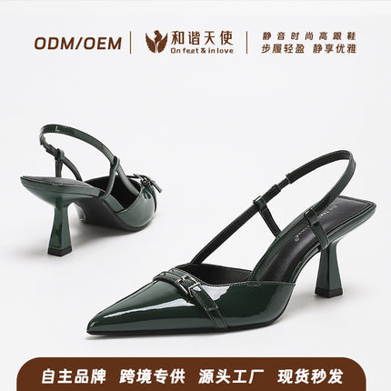 Summer New Style Light Luxury European and American Style Fashionable Temperament Simple Shallow Mouth Pointed Toe Stiletto High Heel Women's Casual Sandals