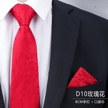 Dress Wedding Tie Men's 8CM Bridegroom Wedding Korean Style wine red Business Tie Narrow Zipper Lazy Men and Women