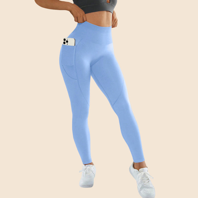 Mu Yao Cross-Border Solid Color Yoga Pants, Naked-Feel Pocket Pants, Running, Cycling, Sports, Fitness, Butt-Lifting Yoga Leggings for Women
