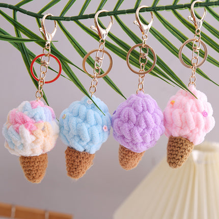 Imitation Ice Cream Bag Pendant Car Decoration Holiday Gift Gift Wool Knitted Holding Flower Keychain