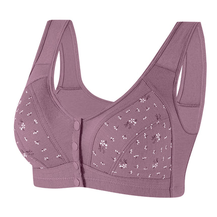 Front Button Breathable New Thin Large Size Middle-Aged and Elderly Wire-Free Bra Comfortable Cotton Vest Style Underwear