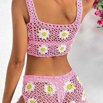 Summer New Bikini Set Daisy Swimsuit Camisole Shorts Set Hand Hook Vest + Shorts Two-Piece Set