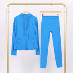 Lightning blue hooded stamped jacket cropped pants suit / 2/S