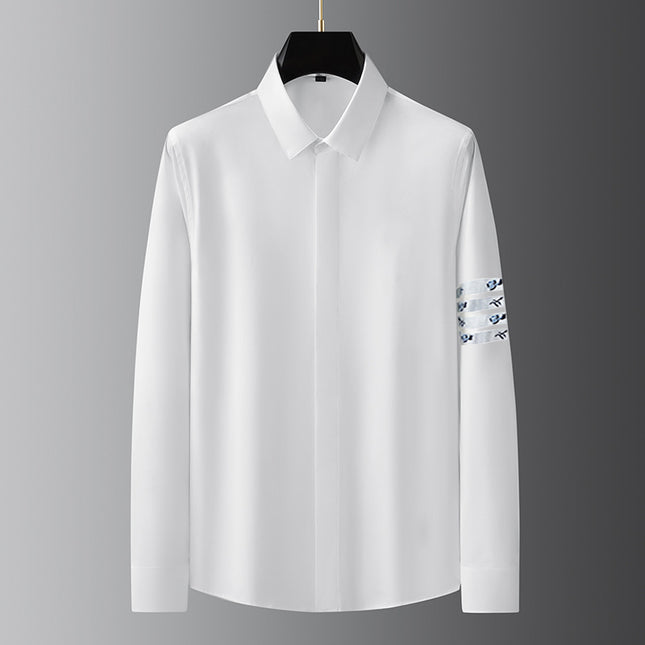 Shirt Light Luxury High-End Men's Long-Sleeved Shirt Men's Embroidered Blue Rose Casual Light Luxury Handsome Men's Clothing
