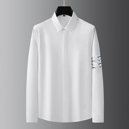 Shirt Light Luxury High-End Men's Long-Sleeved Shirt Men's Embroidered Blue Rose Casual Light Luxury Handsome Men's Clothing