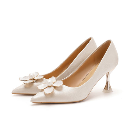 C758-45 Apricot New Bridesmaid Wedding Shoes Bridal Shoes Women's High Heels Main Wedding Dress Wine Glass Heel Non-Tiring Shoes