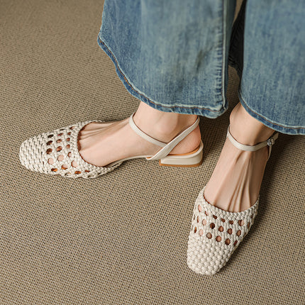 Woven Sandals for Women 2025 Summer New Women's Shoes Hollow Back Strap Clogs Toe-Back Hollow Sandals