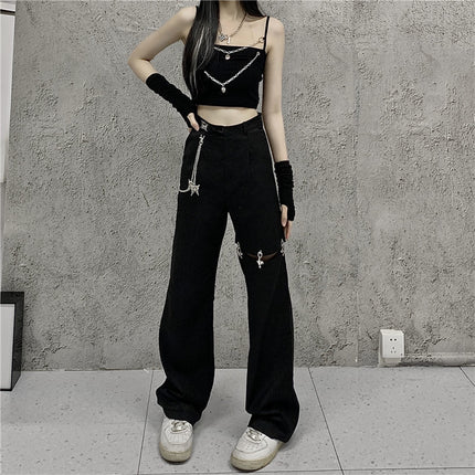 New Design Detachable Ripped Casual Pants for Women Summer Hollow Casual Suit Pants High Waist Slim Long Pants