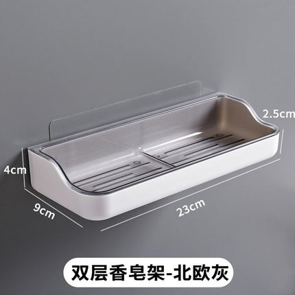Wall-mounted Soap Box Bathroom Non-perforated Suction-cup Soap Box Bathroom Creative Double-layer Draining Rack Storage Rack