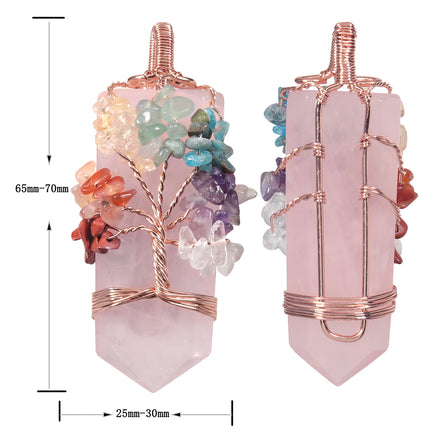 Natural Cut Crystal Stone Sword-shaped Wrap Crystal Gravel Tree of Life Pendant European and American Style Creative Crystal Pendant