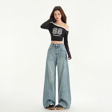 Wide-Leg Jeans for Women 2025 Spring New Retro High-Waisted Loose Slimming Summer Drape Straight Floor-Length Pants