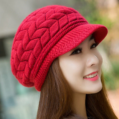 Vintage Women Winter Warm Knitted Hat Cold Weather Running Camping Walking Fashion Skiing Cap with Sun Visor